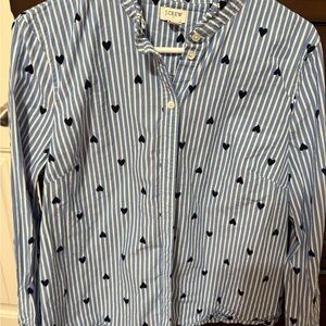 J. Crew Blue Striped Shirt with Heart Pattern